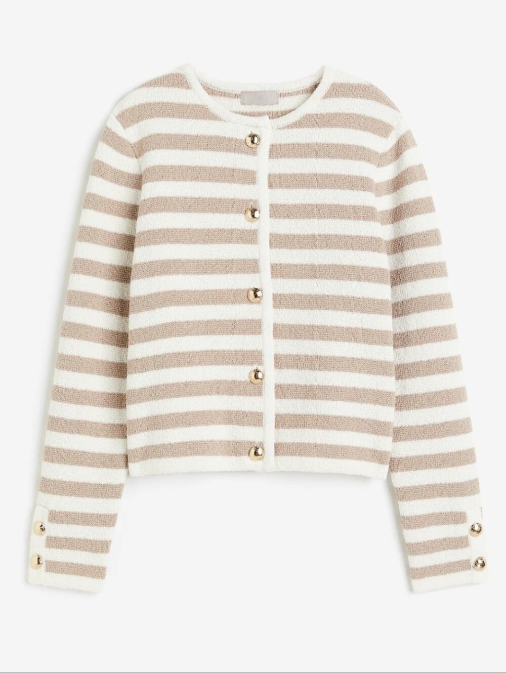 NWOT H&M Striped Cream and Beige Button-Front Cardigan, Size M